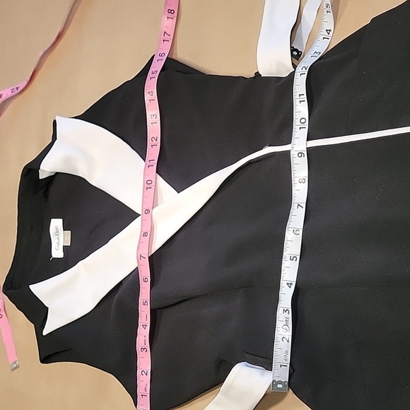 Calvin Klein Size 2P Black & White Colorblock Faux Wrap Dress, Exc. Used Cond. - Picture 11 of 16